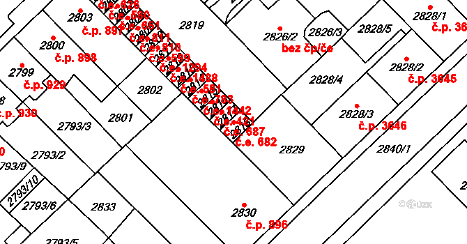 Chomutov 682 na parcele st. 2818 v KÚ Chomutov I, Katastrální mapa