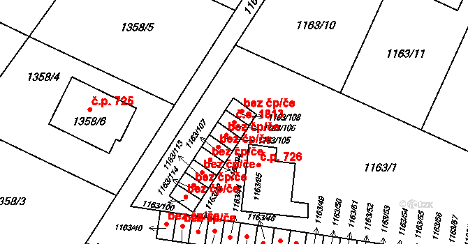 Svinov 1813, Ostrava na parcele st. 1163/106 v KÚ Svinov, Katastrální mapa