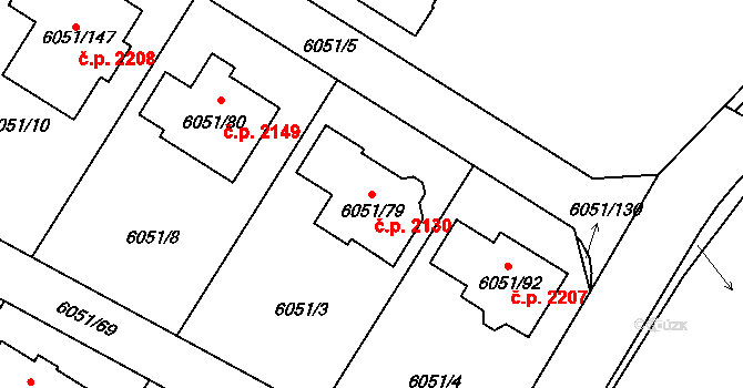 Velké Meziříčí 2130 na parcele st. 6051/79 v KÚ Velké Meziříčí, Katastrální mapa