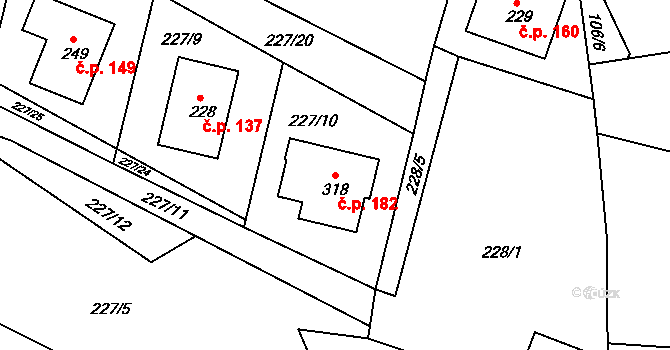Volanov 182, Trutnov na parcele st. 318 v KÚ Volanov, Katastrální mapa