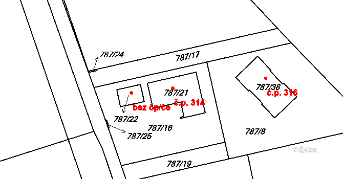 Káraný 314 na parcele st. 787/21 v KÚ Káraný, Katastrální mapa