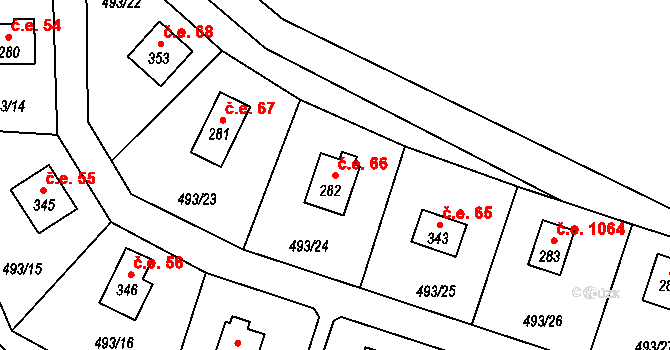 Červené Janovice 66 na parcele st. 282 v KÚ Červené Janovice, Katastrální mapa