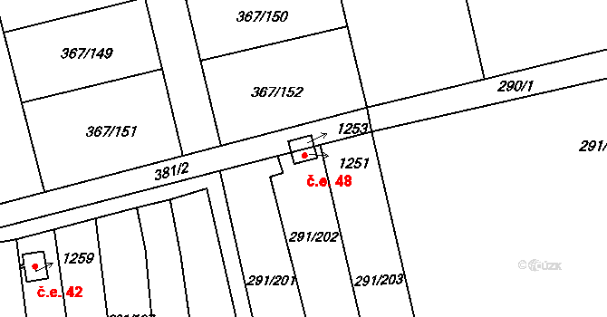 Háje 48, Cheb na parcele st. 1251 v KÚ Háje u Chebu, Katastrální mapa