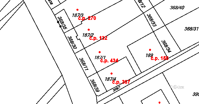 Heřmanice 434, Ostrava na parcele st. 187/1 v KÚ Heřmanice, Katastrální mapa