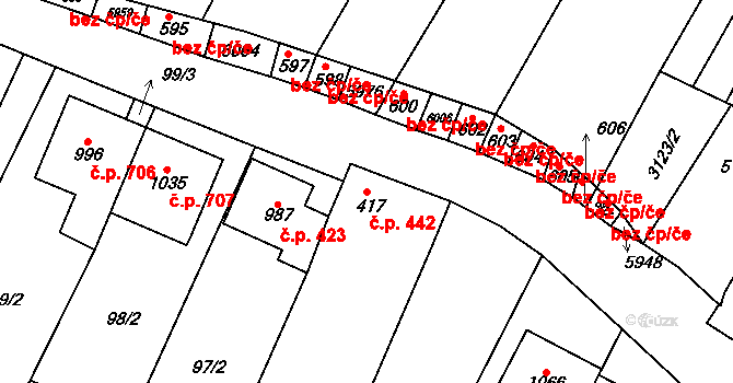 Polešovice 442 na parcele st. 417 v KÚ Polešovice, Katastrální mapa