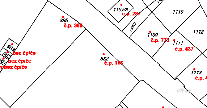 Buchlovice 113 na parcele st. 882 v KÚ Buchlovice, Katastrální mapa