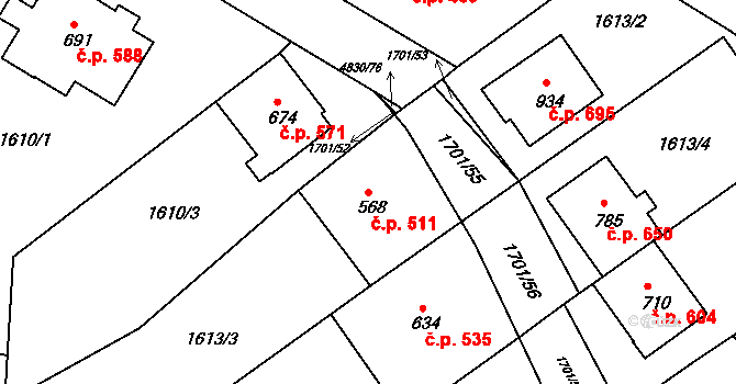 Boršice 511 na parcele st. 568/3 v KÚ Boršice u Buchlovic, Katastrální mapa