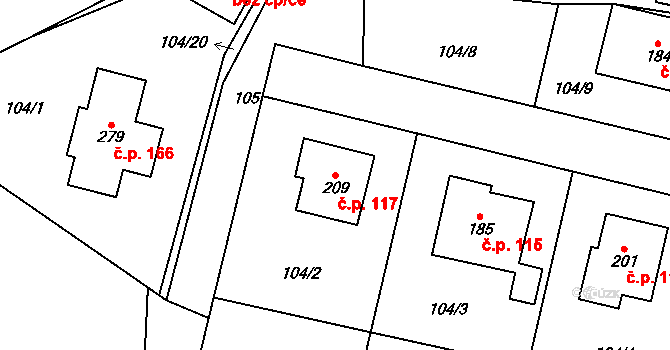 Rabštejnská Lhota 117 na parcele st. 209 v KÚ Rabštejnská Lhota, Katastrální mapa