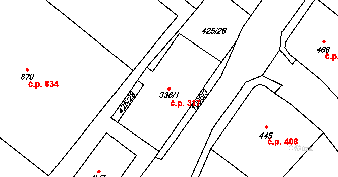 Chrast 317 na parcele st. 336/1 v KÚ Chrast, Katastrální mapa