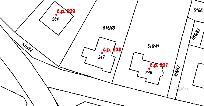 Čáslavice 238 na parcele st. 347 v KÚ Čáslavice, Katastrální mapa