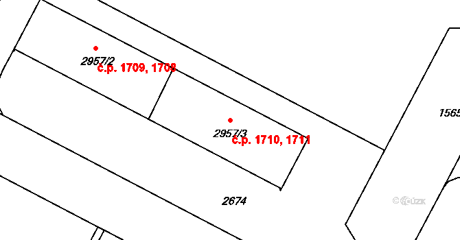 Budějovické Předměstí 1710,1711, Písek na parcele st. 2957/3 v KÚ Písek, Katastrální mapa
