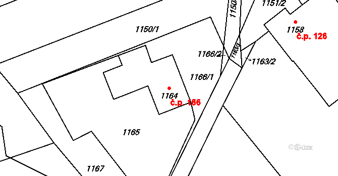 Horní Žukov 166, Český Těšín na parcele st. 1164 v KÚ Horní Žukov, Katastrální mapa