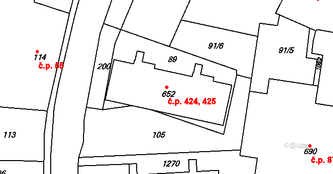 Žebrák 424,425 na parcele st. 652 v KÚ Žebrák, Katastrální mapa