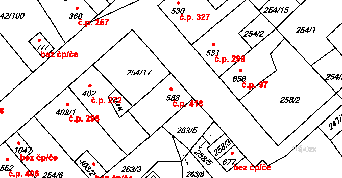 Kamenné Žehrovice 418 na parcele st. 588 v KÚ Kamenné Žehrovice, Katastrální mapa