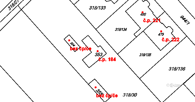 Lobkovice 184, Neratovice na parcele st. 353 v KÚ Lobkovice, Katastrální mapa