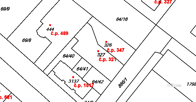 Neratovice 321 na parcele st. 327 v KÚ Neratovice, Katastrální mapa