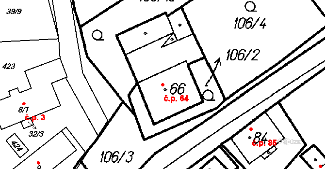 Pernarec 64 na parcele st. 66 v KÚ Pernarec, Katastrální mapa