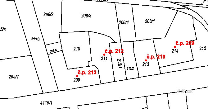 Jakubské Předměstí 212, Jaroměř na parcele st. 211 v KÚ Jaroměř, Katastrální mapa