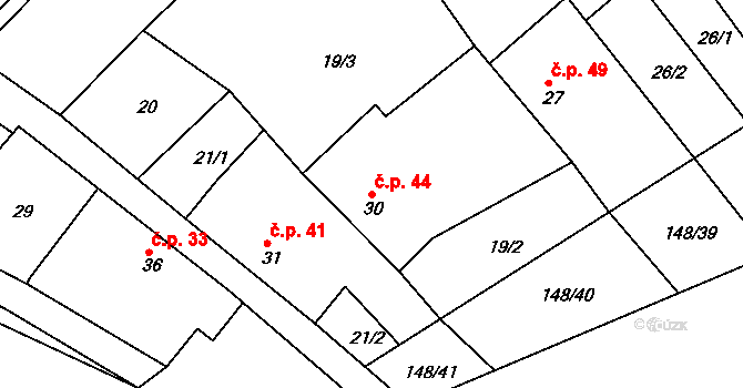 Trusnov 44 na parcele st. 30 v KÚ Trusnov, Katastrální mapa