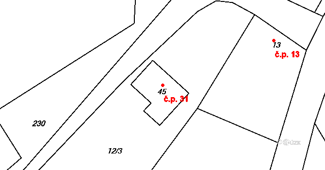 Zbožice 31, Havlíčkův Brod na parcele st. 45 v KÚ Zbožice, Katastrální mapa