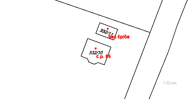Hrdlořezy 85, Suchdol nad Lužnicí na parcele st. 332/10 v KÚ Hrdlořezy u Suchdola nad Lužnicí, Katastrální mapa