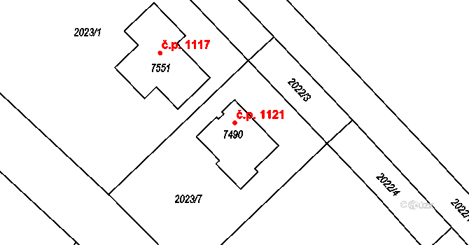 Chrudim II 1121, Chrudim na parcele st. 7490 v KÚ Chrudim, Katastrální mapa