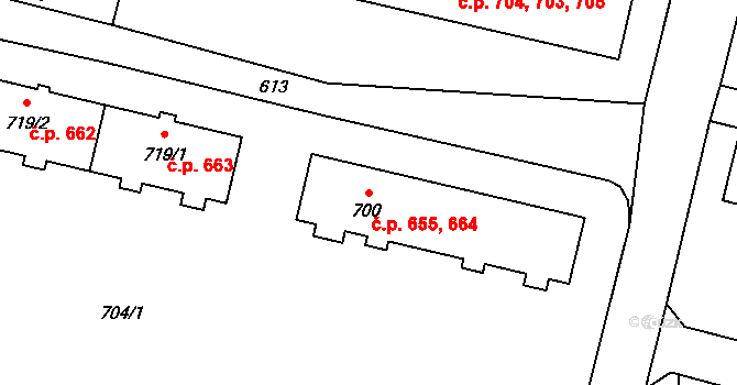 Mohelnice 655,664 na parcele st. 700 v KÚ Mohelnice, Katastrální mapa