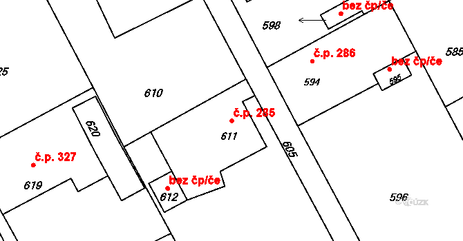 Suchdol nad Odrou 285 na parcele st. 611 v KÚ Suchdol nad Odrou, Katastrální mapa