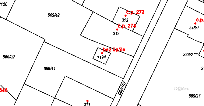 Chlumčany 83104313 na parcele st. 1194 v KÚ Chlumčany u Přeštic, Katastrální mapa