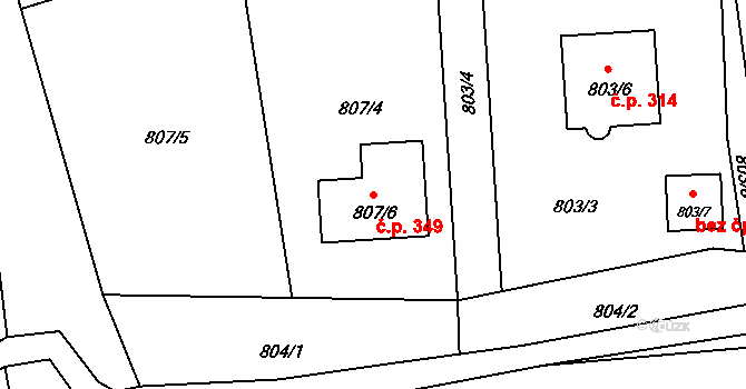 Bělotín 349 na parcele st. 807/6 v KÚ Bělotín, Katastrální mapa