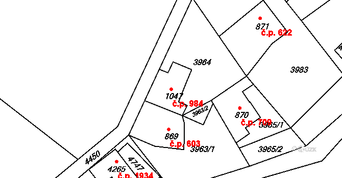 Frenštát pod Radhoštěm 984 na parcele st. 1047 v KÚ Frenštát pod Radhoštěm, Katastrální mapa
