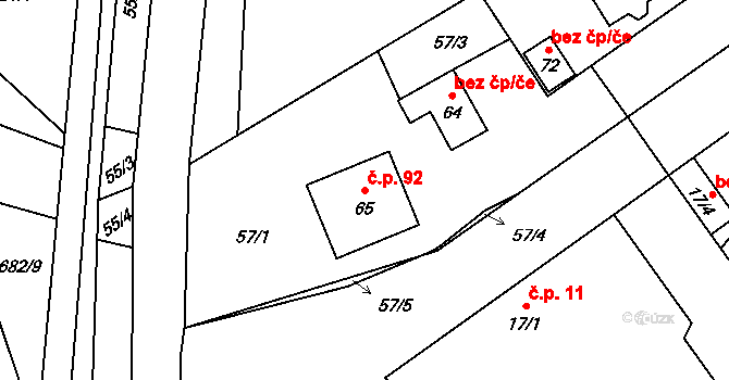 Vlkovice 92, Fulnek na parcele st. 65 v KÚ Moravské Vlkovice, Katastrální mapa