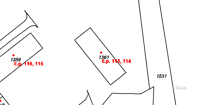 Nádražní Předměstí 113,114, Český Krumlov na parcele st. 1361 v KÚ Český Krumlov, Katastrální mapa