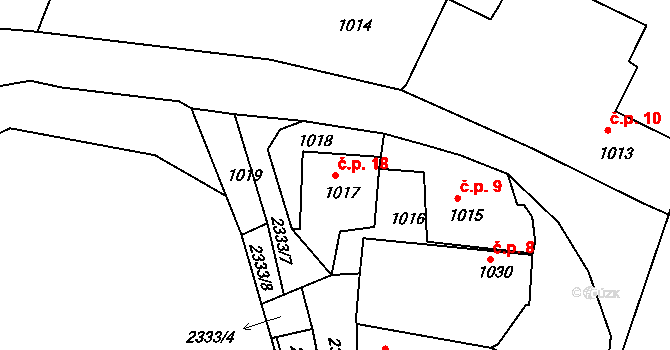 Chlumeček 18, Křemže na parcele st. 1017 v KÚ Křemže, Katastrální mapa
