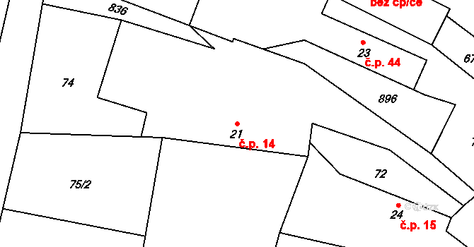 Drahenický Málkov 14, Blatná na parcele st. 21 v KÚ Drahenický Málkov, Katastrální mapa