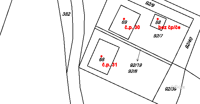 Hrad Nečtiny 31, Nečtiny na parcele st. 68 v KÚ Hrad Nečtiny, Katastrální mapa