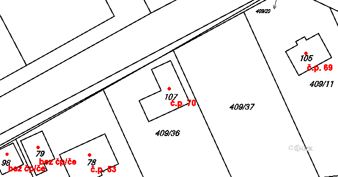 Občov 70 na parcele st. 107 v KÚ Občov, Katastrální mapa