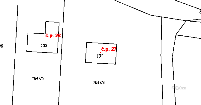 Levín 27, Lišov na parcele st. 131 v KÚ Levín u Lišova, Katastrální mapa