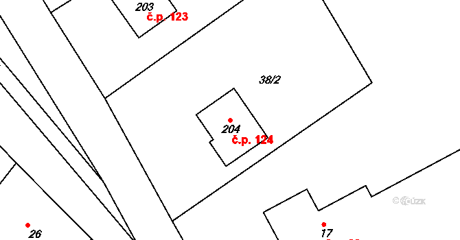 Merklovice 124, Vamberk na parcele st. 204 v KÚ Merklovice, Katastrální mapa