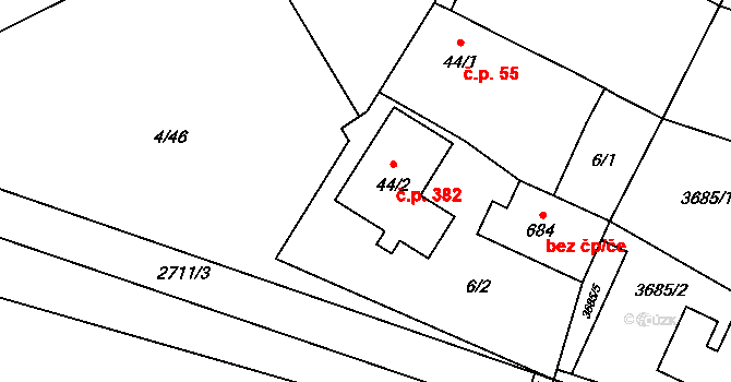 Brumovice 382 na parcele st. 44/2 v KÚ Brumovice, Katastrální mapa