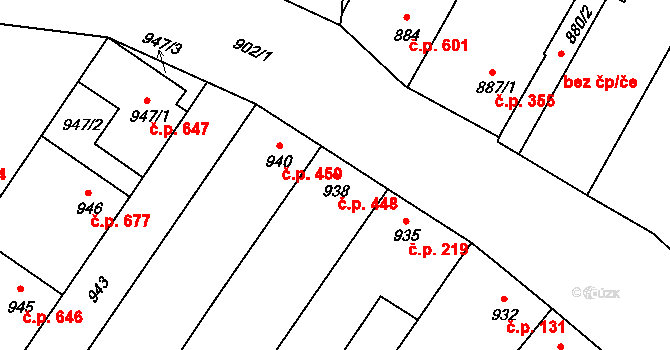 Lednice 448 na parcele st. 938 v KÚ Lednice na Moravě, Katastrální mapa