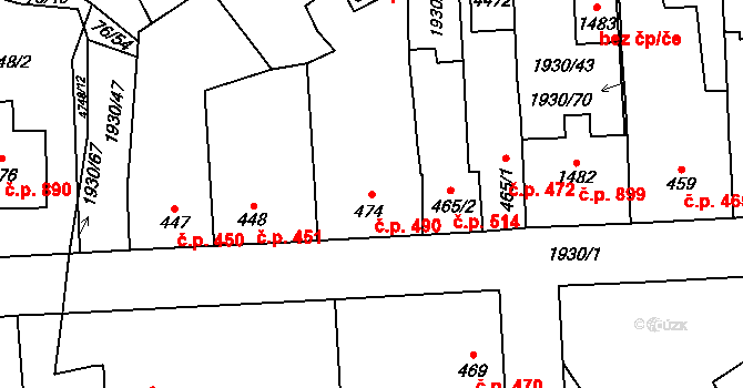 Hrušovany nad Jevišovkou 490 na parcele st. 474 v KÚ Hrušovany nad Jevišovkou, Katastrální mapa