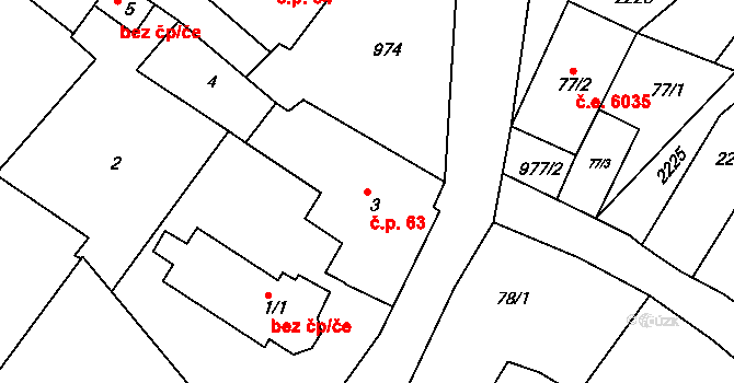 Popice 63, Znojmo na parcele st. 3 v KÚ Popice u Znojma, Katastrální mapa