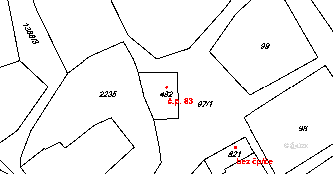 Vranov nad Dyjí 83 na parcele st. 492 v KÚ Vranov nad Dyjí, Katastrální mapa
