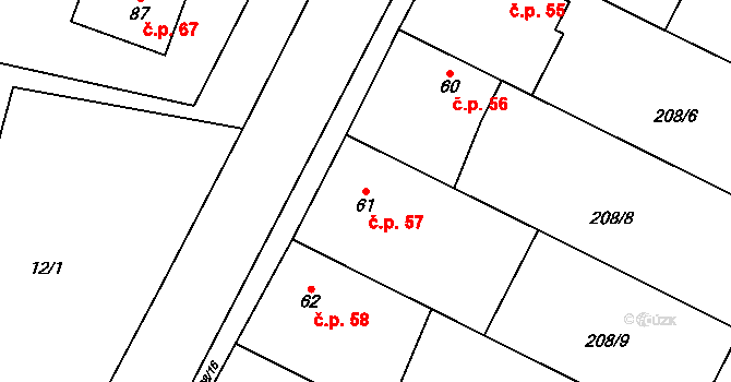Rašovice 57, Budiměřice na parcele st. 61 v KÚ Rašovice u Nymburka, Katastrální mapa