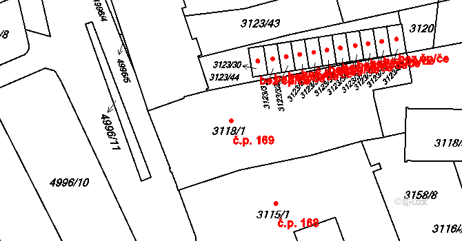 Přerov I-Město 169, Přerov na parcele st. 3118/1 v KÚ Přerov, Katastrální mapa