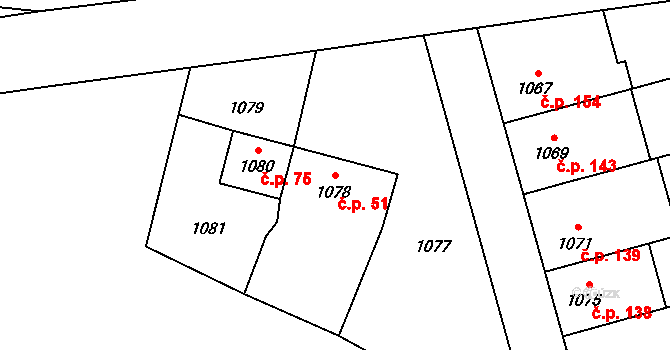Přerov VII-Čekyně 51, Přerov na parcele st. 1078 v KÚ Čekyně, Katastrální mapa