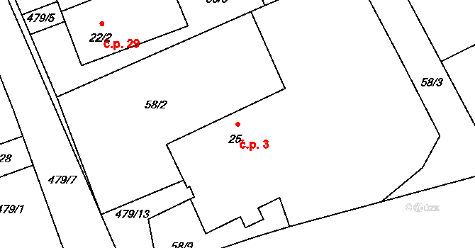 Hranice II-Lhotka 3, Hranice na parcele st. 25 v KÚ Lhotka u Hranic, Katastrální mapa