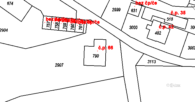 Vrát 66, Koberovy na parcele st. 790 v KÚ Vrát, Katastrální mapa