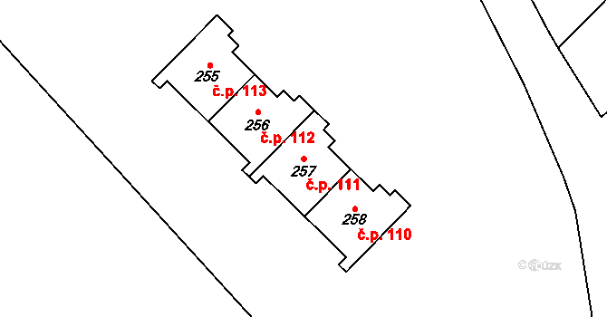 Tři Sekery 111 na parcele st. 257 v KÚ Tři Sekery u Kynžvartu, Katastrální mapa